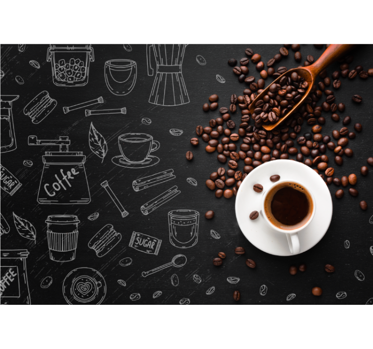 Coffee beans and doodles kitchen roller blind - TenStickers