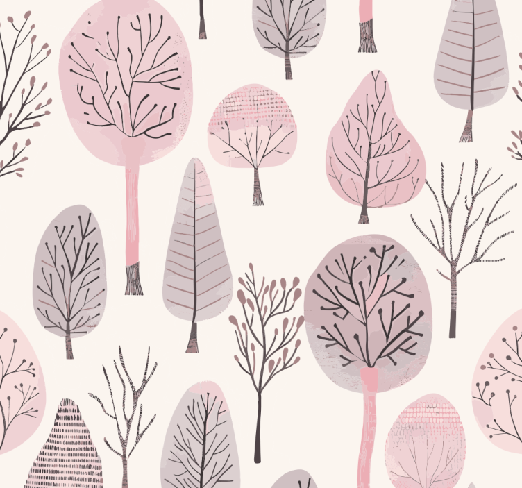 Pink roller blind with nordic tree design - TenStickers