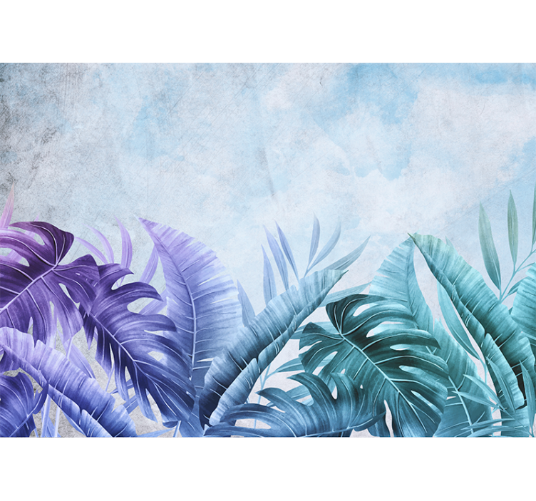 Kitchen roller blind in blue and purple tropical plants - TenStickers