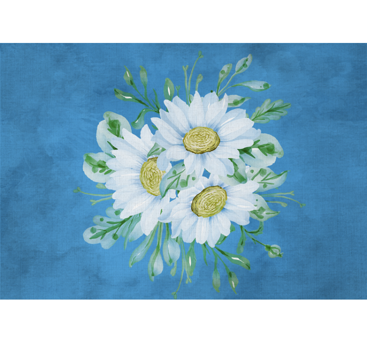 Kitchen roller blind with white flowers on blue - TenStickers