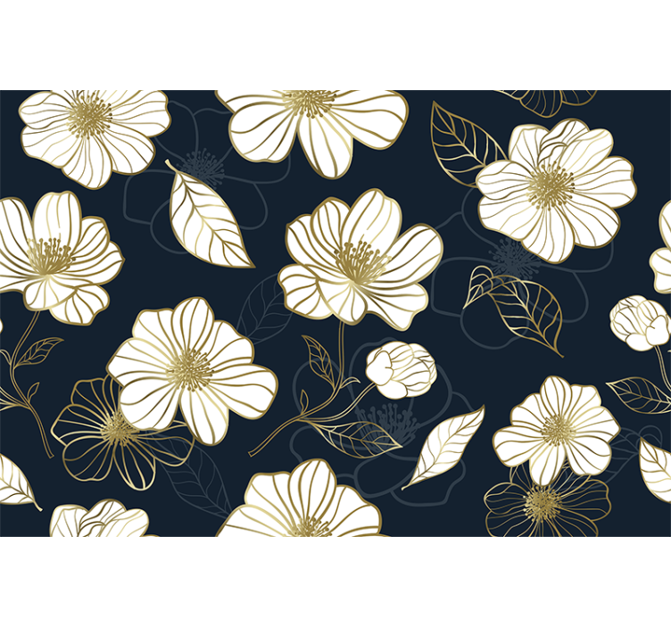 Kitchen roller blind with minimalistic gold floral lineart - TenStickers
