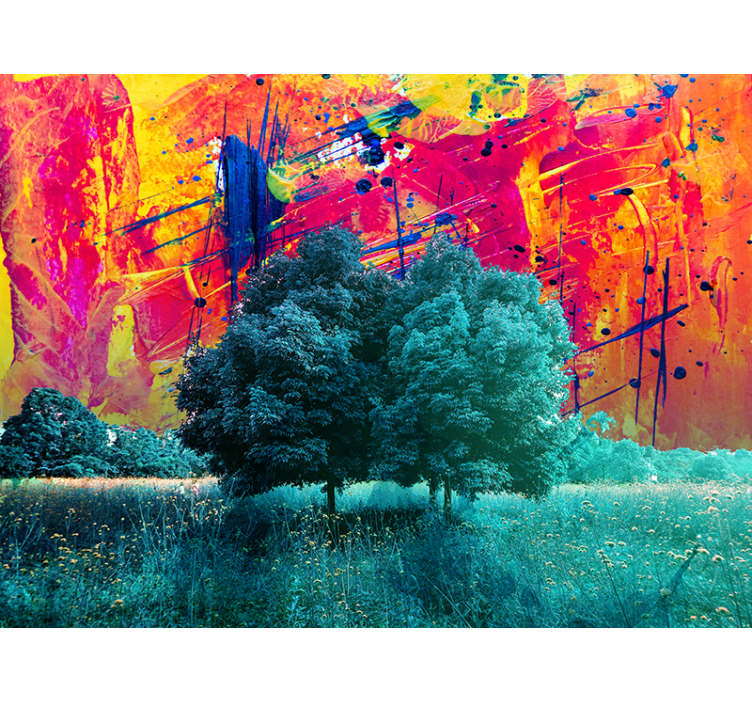 Living room roller blind colorful field landscape - TenStickers