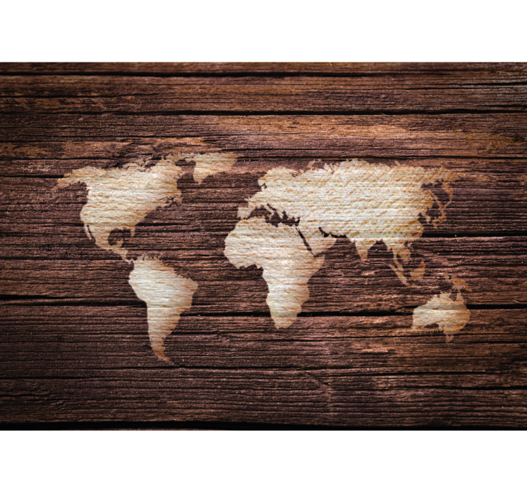 Living room roller blind wooden brown world map - TenStickers