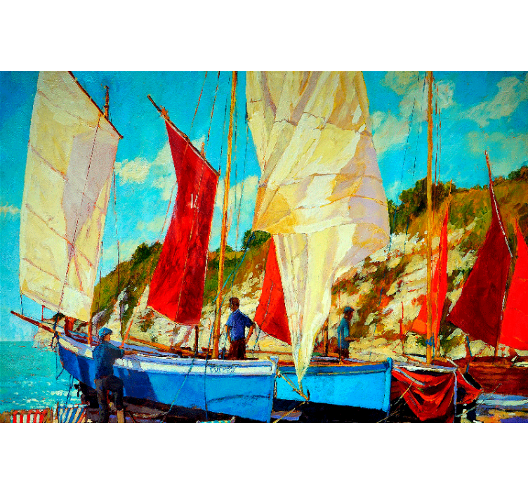 Living room roller blind three boats on the water - TenStickers