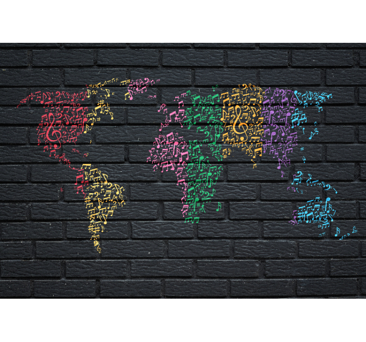 Black roller blind with rainbow music sounds worldmap - TenStickers
