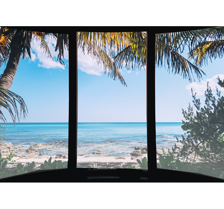 Living room roller blind 3d sea view from window - TenStickers