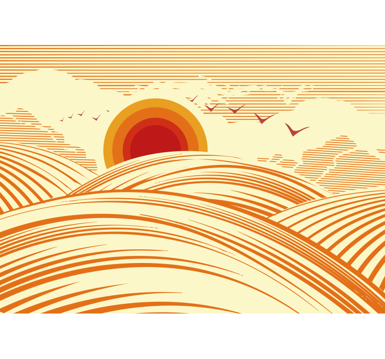 Living room roller blind retro 70's landscape - TenStickers