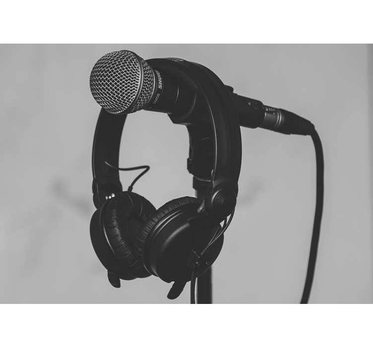 Gray roller blind with microphone and headphones - TenStickers