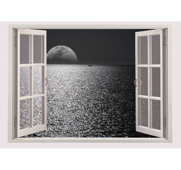 Gray roller blind view of the sea from the white window - TenStickers