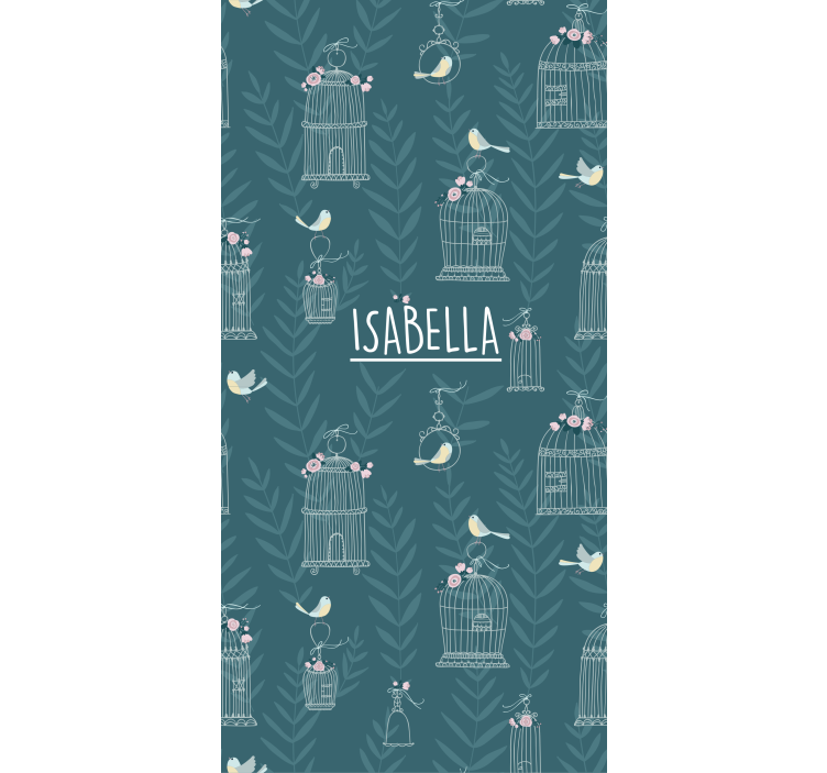 Blue birdcages with name children room roller blind - TenStickers