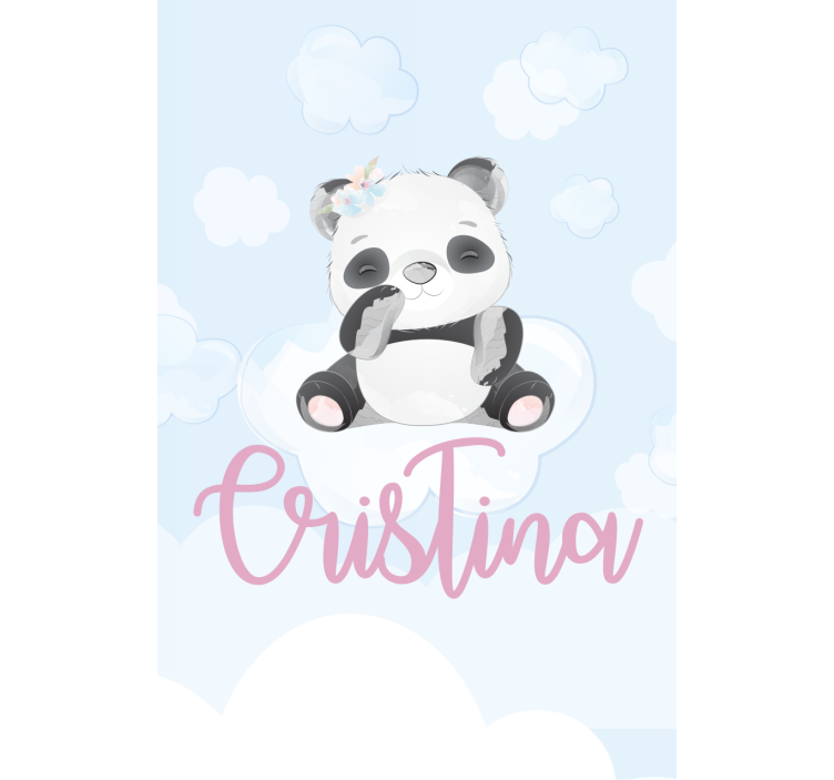 Baby panda sitting with name children room roller blind - TenStickers