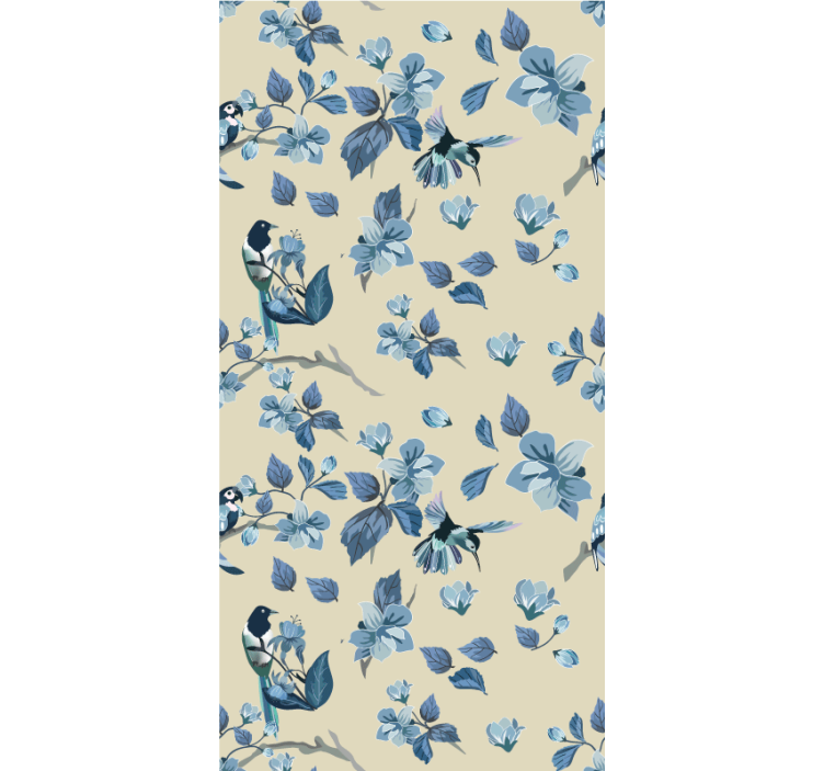 Blue birds and leaves flowers and plants roller blind - TenStickers