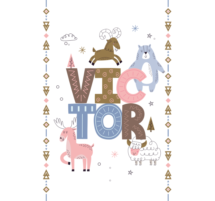 Kids animal design with name scandinavian roller blind - TenStickers