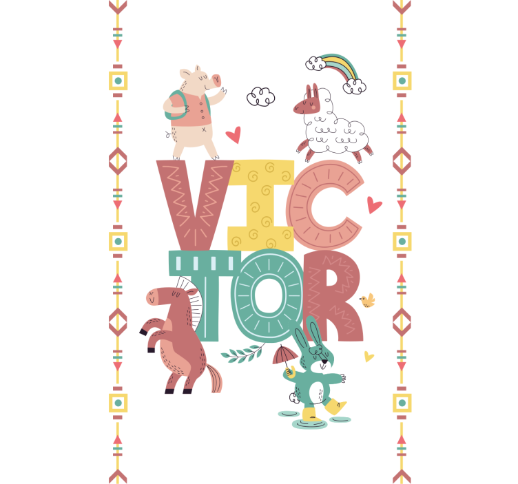 Boho animals with name children room roller blind - TenStickers