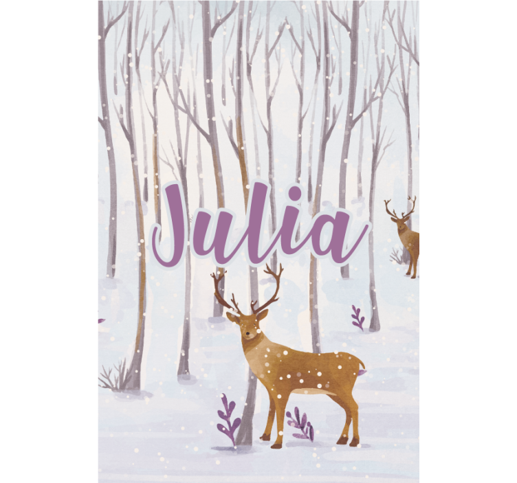 Deer in snow with name children room roller blind - TenStickers