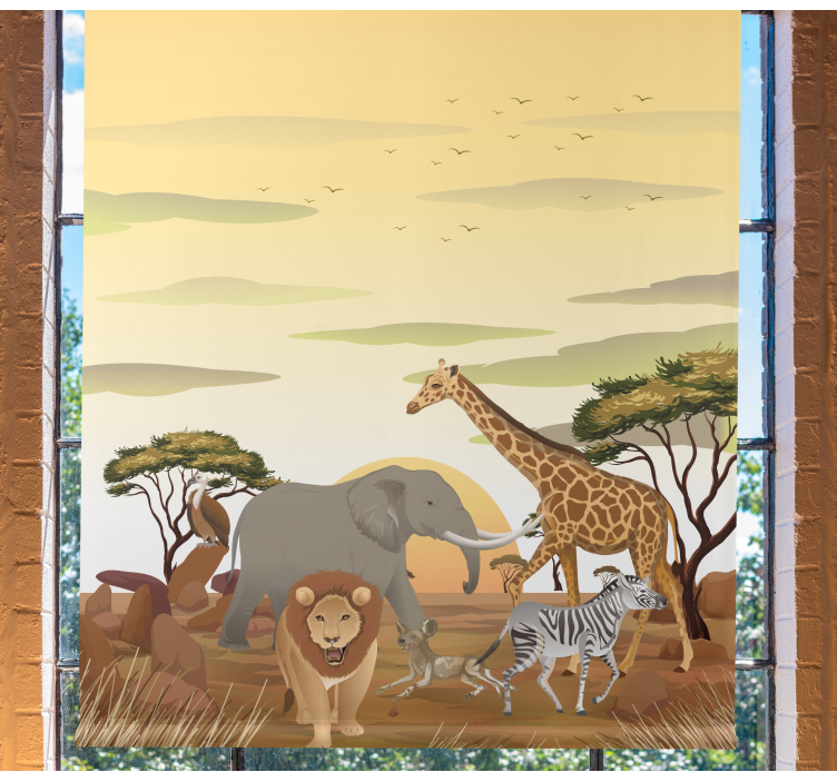 African cartoon landscape Various animal blind - TenStickers