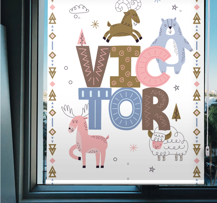 Kids animal design with name scandinavian roller blind - TenStickers