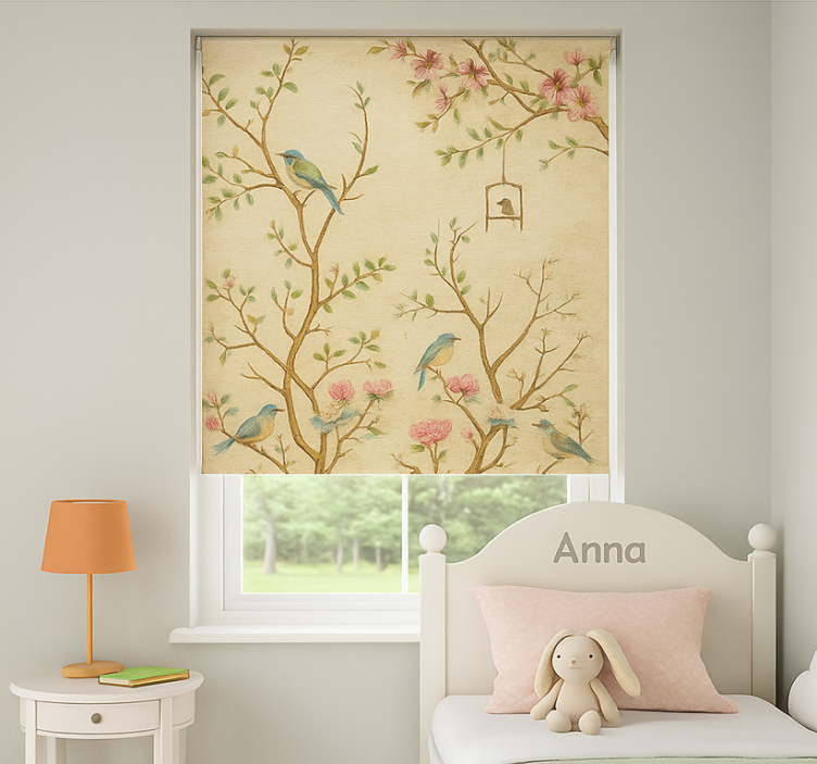 Birds blossoms branches children room roller blind - TenStickers