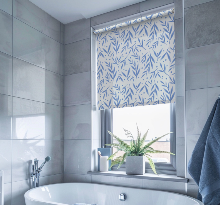 Blue and white pattern bathroom roller blind - TenStickers