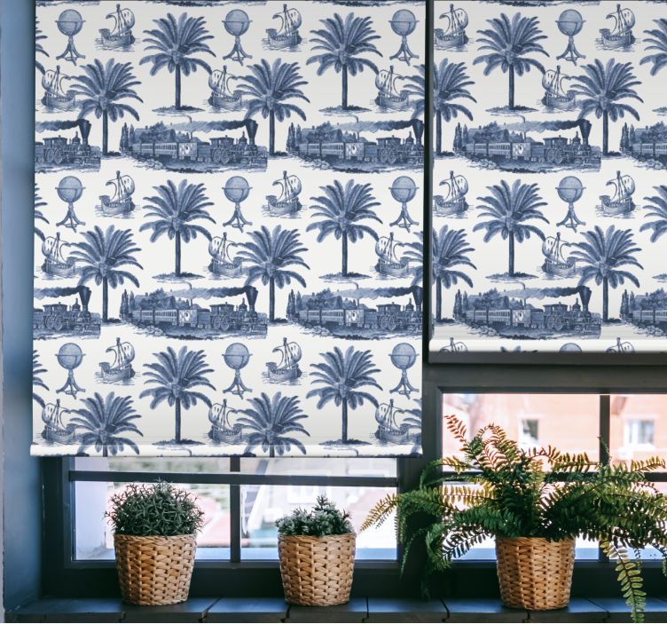 Blue palm scene retro roller blind - TenStickers