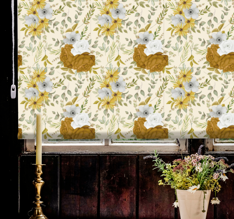 Beige and brown pattern flowers and plants roller blind - TenStickers