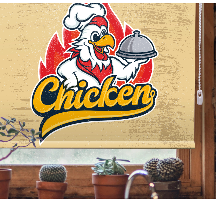 Chef chicken serving kitchen roller blind - TenStickers