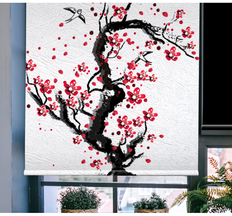 Cherry blossom stem flowers and plants roller blind - TenStickers