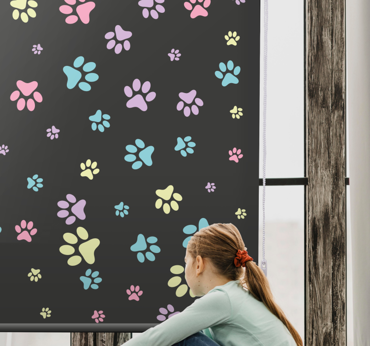 Colorful Paw Prints animal roller blind - TenStickers