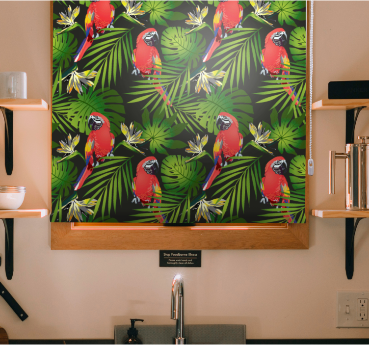 Colorful Tropical Parrots animal roller blind - TenStickers
