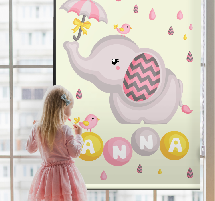 Children room roller blind baby elephant name umbrella - TenStickers