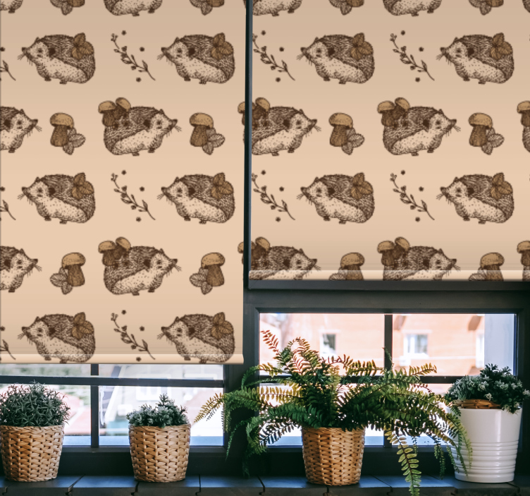 Hedgehogs and mushrooms animal roller blind - TenStickers