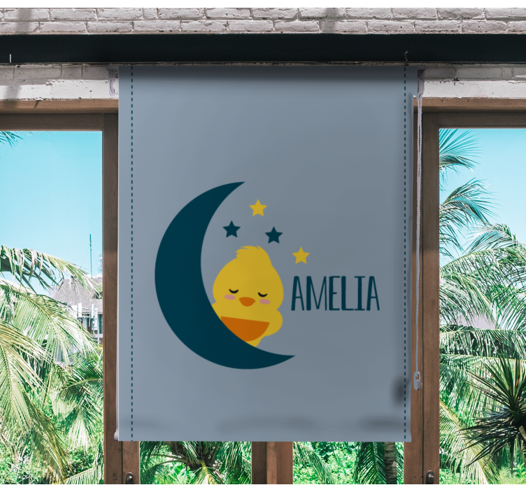 Moon chick with name children room roller blind - TenStickers