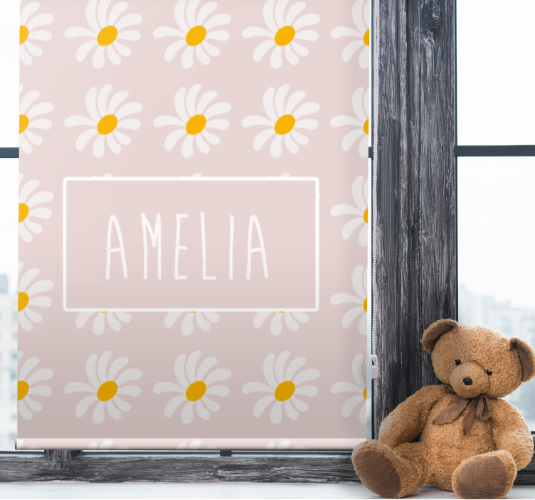 Daisy floral with name children room roller blind - TenStickers