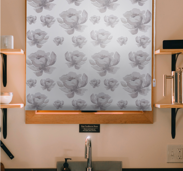 Grey delicate design flowers and plants roller blind - TenStickers