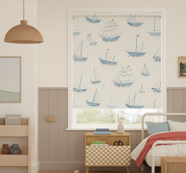Drawing boats design children room roller blind - TenStickers
