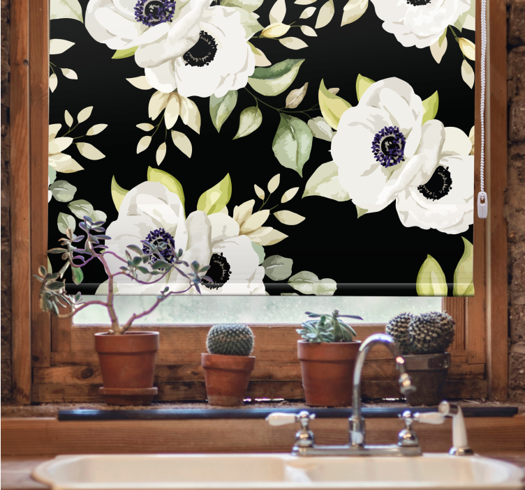 Elegant White Blooms flower roller blind - TenStickers