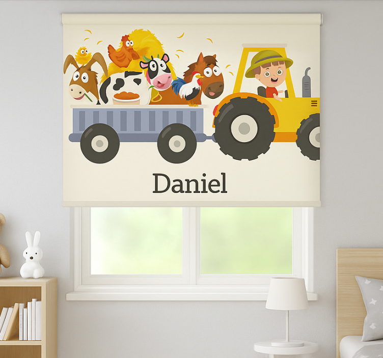 Farm tractor with name customise roller blind - TenStickers