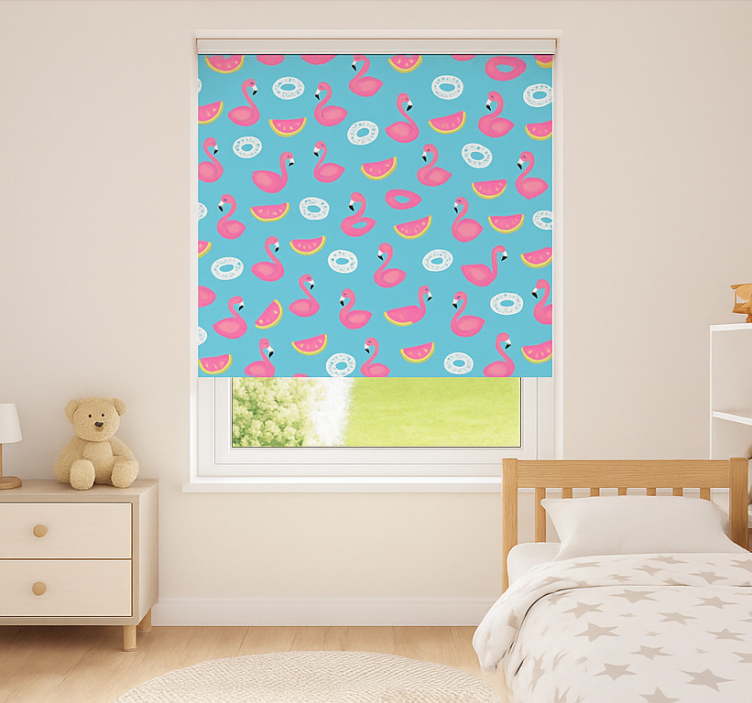 Blue flamingo print children room roller blind - TenStickers