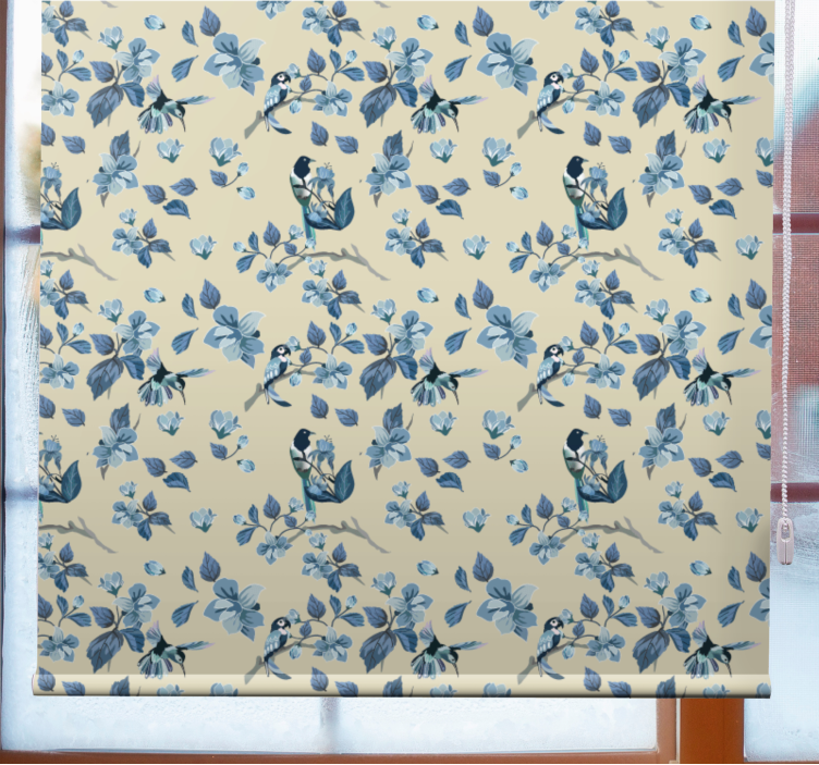 Blue birds and leaves flowers and plants roller blind - TenStickers