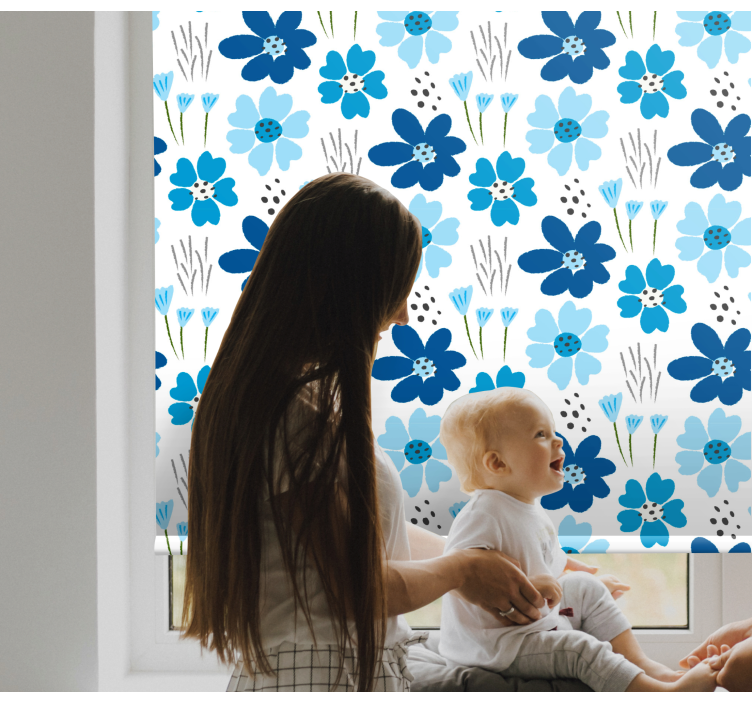 Blue simple pattern flowers and plants roller blind - TenStickers