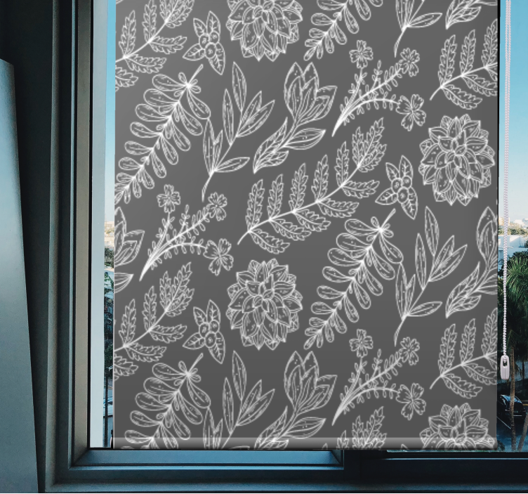 Floral Outline Pattern flowers and plants roller blind - TenStickers