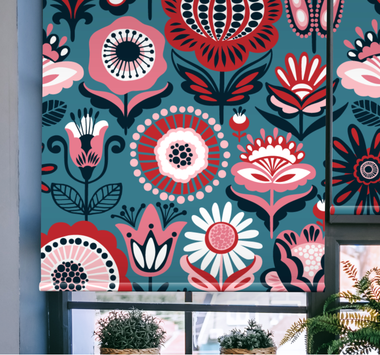 Retro folk pattern flower roller blind - TenStickers