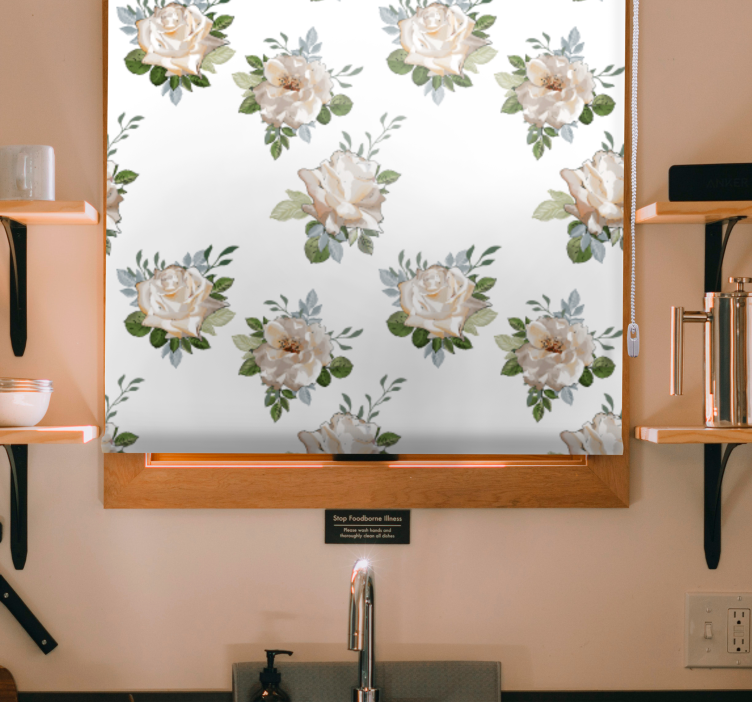 Flower roller blind delicate white arrangement - TenStickers