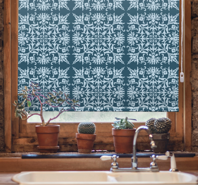 Flowers and plants roller blind in french blue pattern - TenStickers