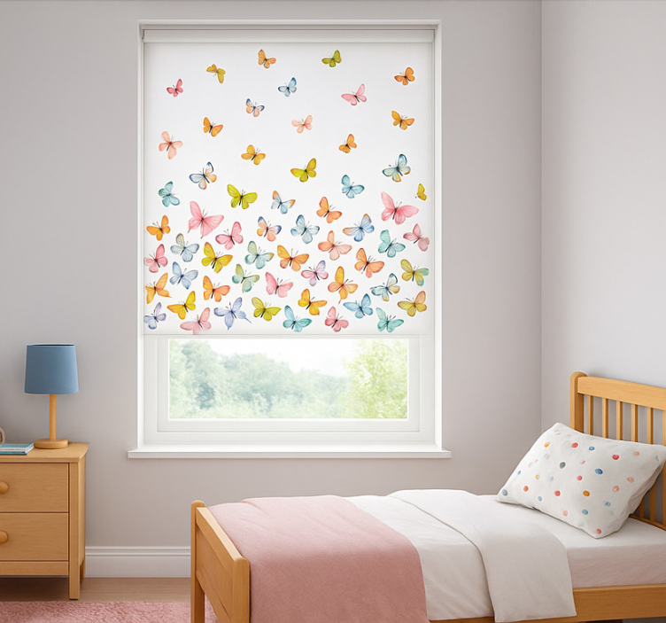 Flying colorful butterflies children room roller blind - TenStickers