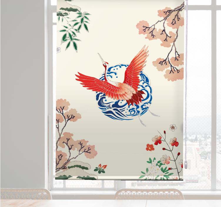 Flying Crane Bloom flowers and plants roller blind - TenStickers