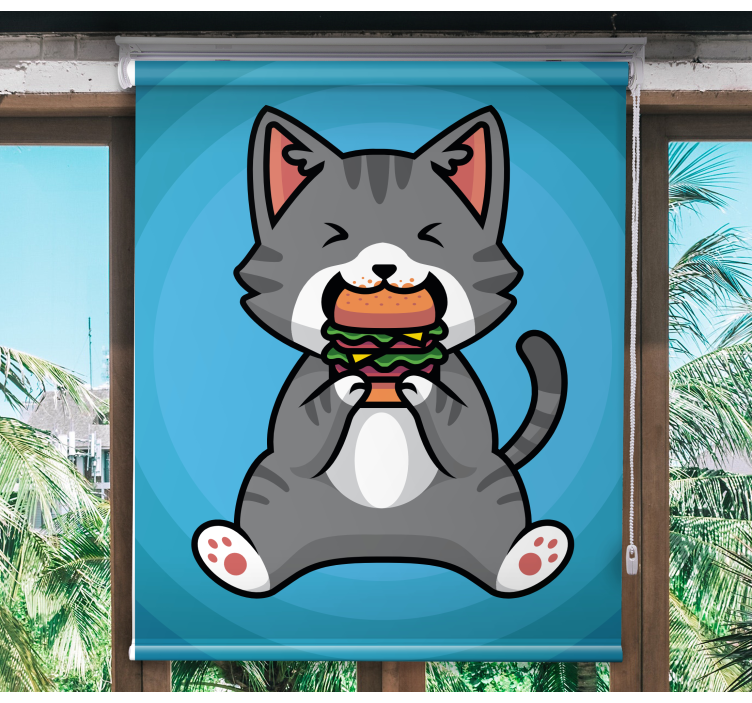 Happy Cat Eating animal roller blind - TenStickers