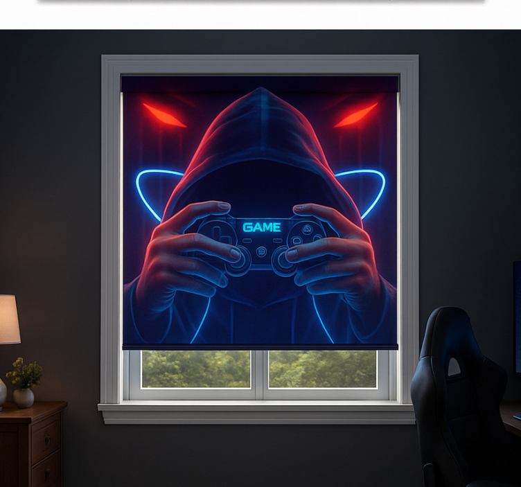 Hooded neon gamer  geek roller blind - TenStickers