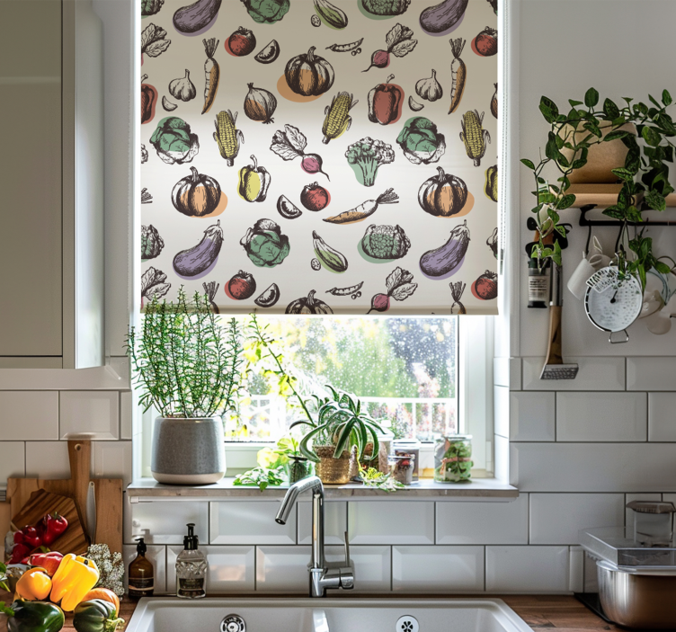 Ingredients pattern retro style kitchen roller blind - TenStickers