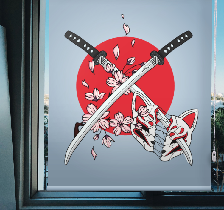 Japanese swords with flowers roller blind - TenStickers